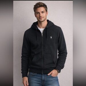 Polo Ralph Lauren Black Zip Up Hoodie Size Medium | Classic Pony Logo